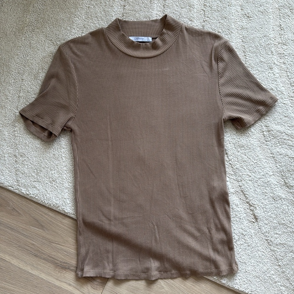 Zara Ribbed Turtleneck Short Sleeve Top